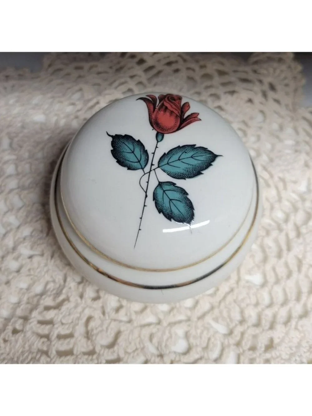 Porcelain Ring Jewelry Trinket Box Red Rose Royal Bavaria Germany Vintage